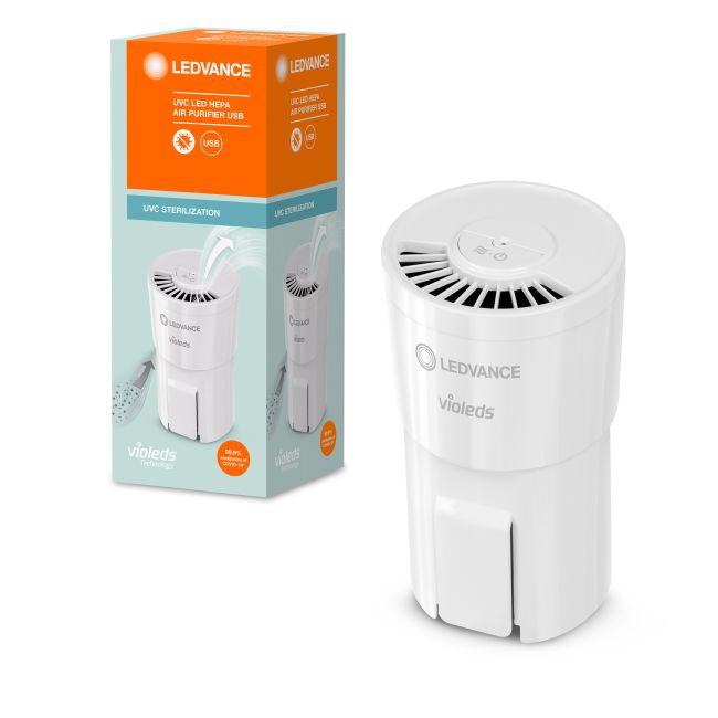 LEDVANCE Portable UVC HEPA Air Purifier - UV-C Disinfection, USB Powered, Eliminates Viruses & Allergens