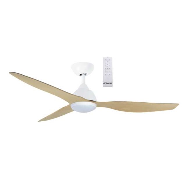 Avoca 52" DC Martec Remote Ceiling Fan and Light in Matt White and Oak MADC1333WOR