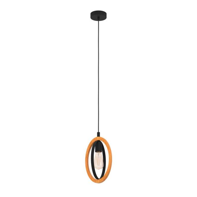 Basildon Black and Wood 1 Light Pendant by Eglo