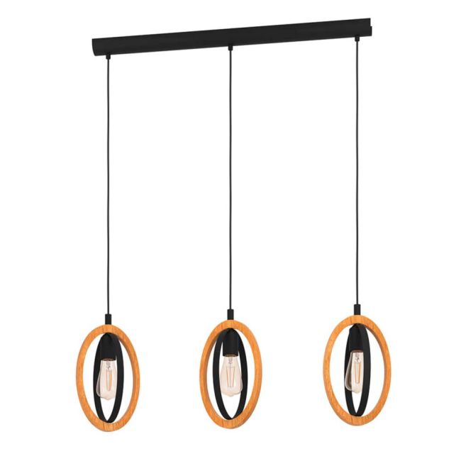 Basildon Black and Wood 3 Light Bar Pendant by Eglo