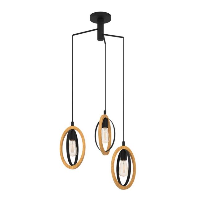 Basildon Black and Wood 3 Light Pendant by Eglo