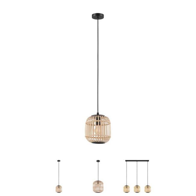 Bordesley Black and Cane Pendant Light by Eglo
