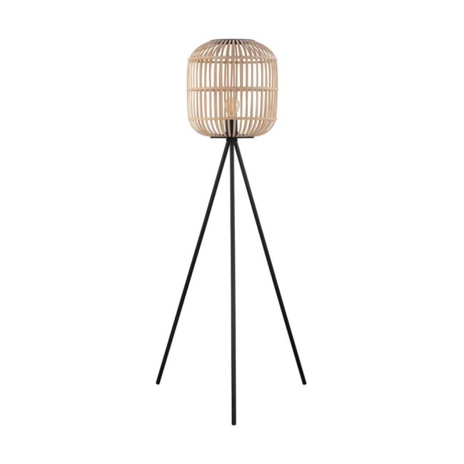 Bordesley Black and Natural Wood Floor Lamp by Eglo