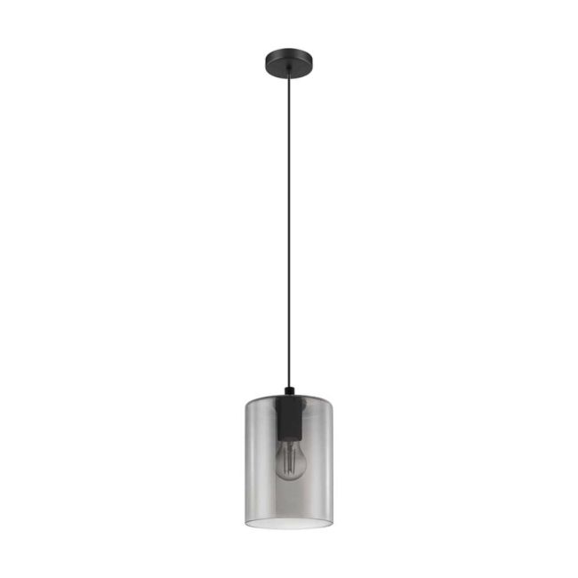 Cadaques 1 Black & Smoked Glass Pendant Light by Eglo
