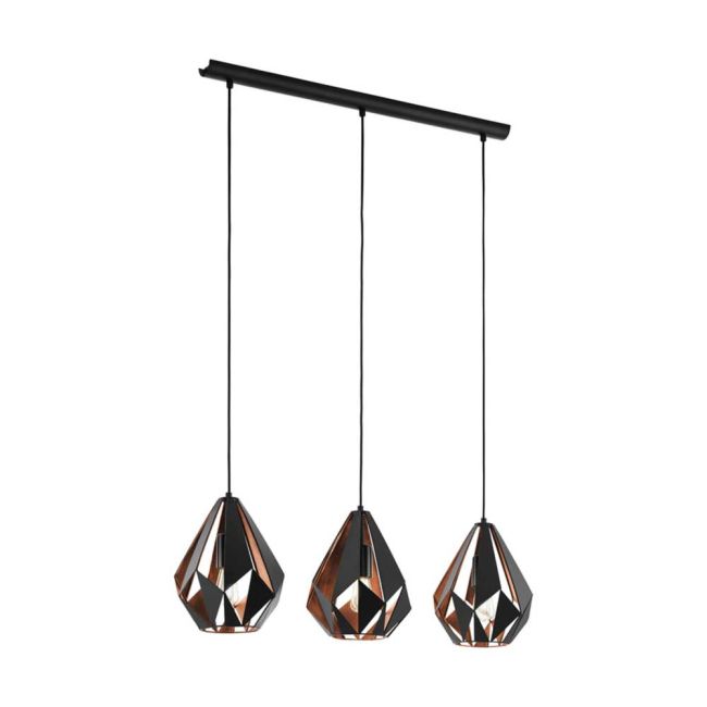 Carlton 1 Black and Copper 3 Light Pendant by Eglo