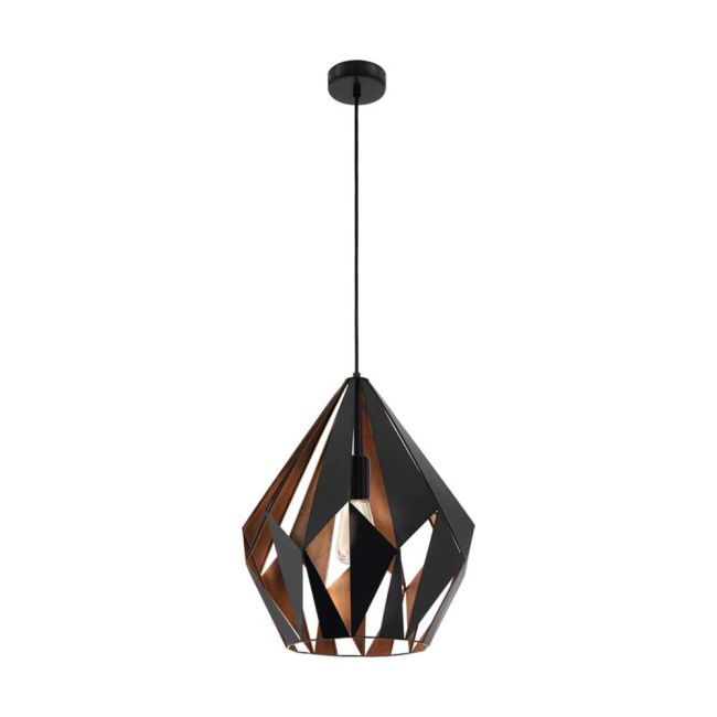 Carlton 1 Black and Copper Large 1 Light Pendant by Eglo