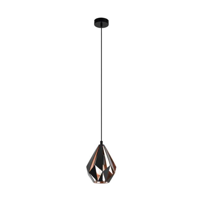 Carlton 1 Black and Copper Small 1 Light Pendant by Eglo