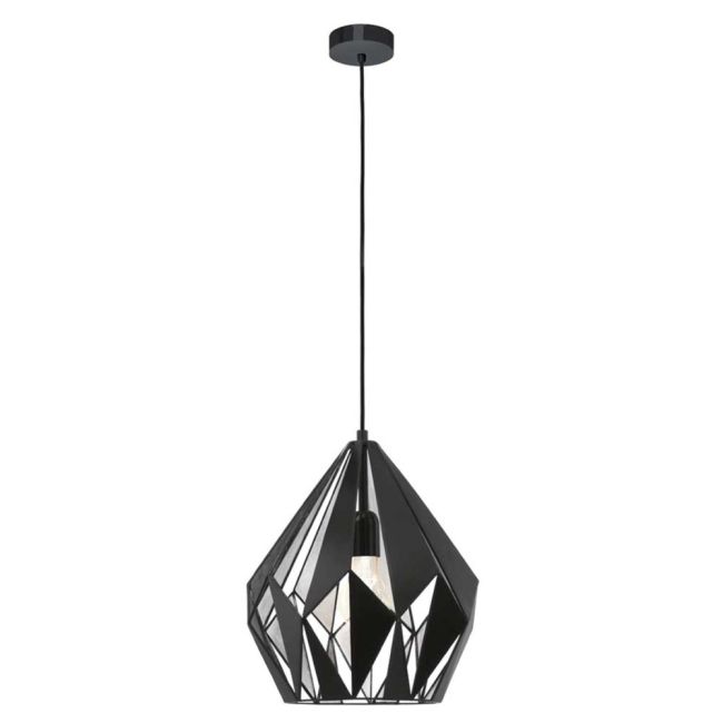 Carlton 1 Black and Silver Medium 1 Light Pendant by Eglo