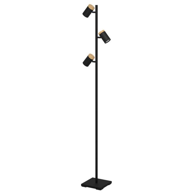 Cartagena Black and Wood 3 Light LED Floor Lamp by Eglo