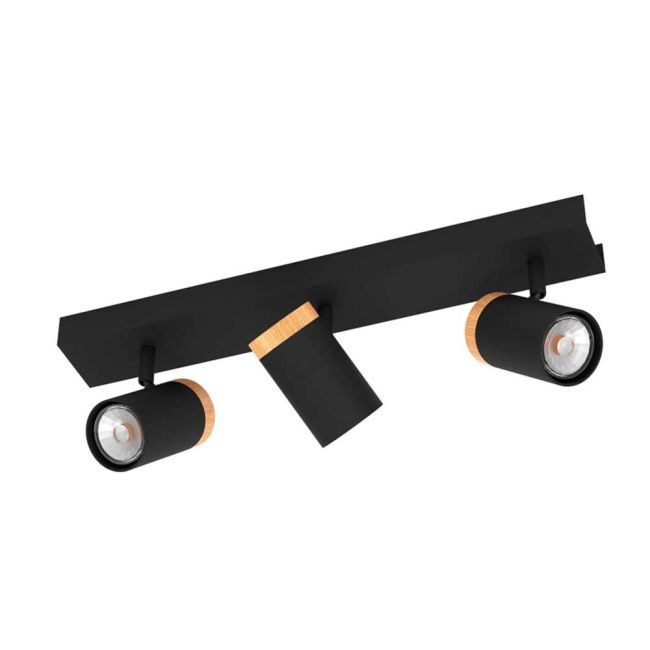 Cartagena Black and Wood 3 Light LED Spotlight by Eglo