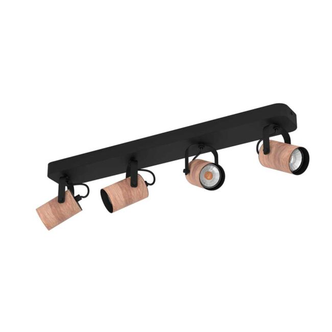 Cayuca Black and Wood 4 Light LED Spotlight by Eglo