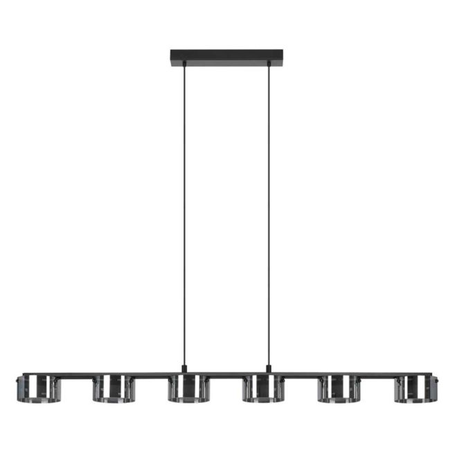 Copillos Black and Black Glass 6 LED Light Pendant by Eglo