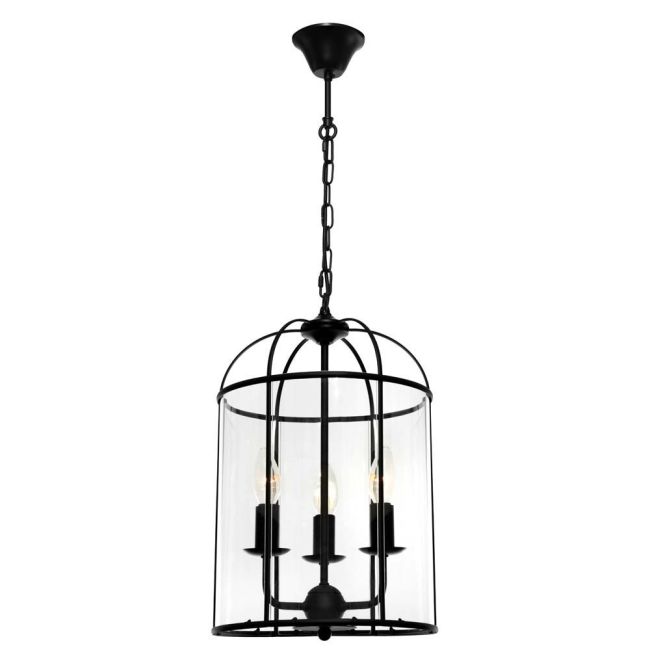 Cougar Lighting Clovelly 3 Light Pendant in Black with Glass