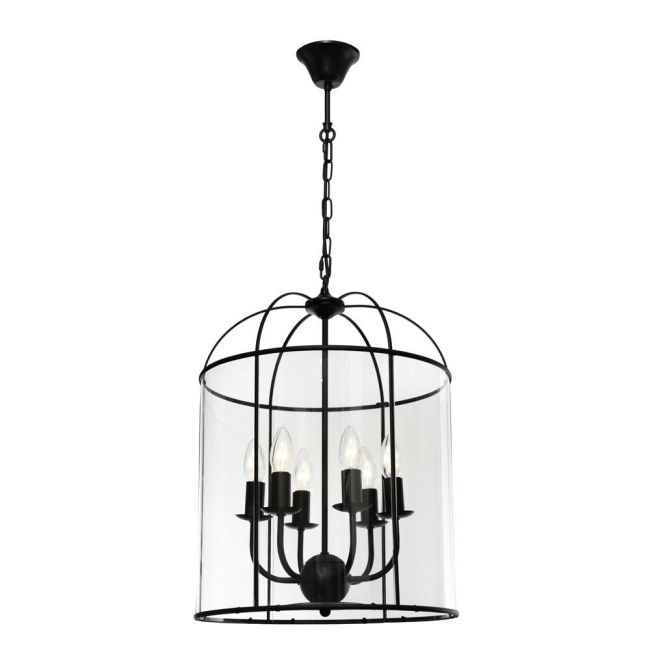 Cougar Lighting Clovelly 6 Light Pendant in Black with Glass