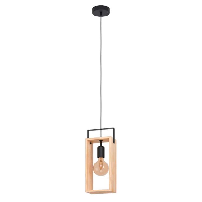 Famborough Black and Light Wood 1 Light Pendant by Eglo 