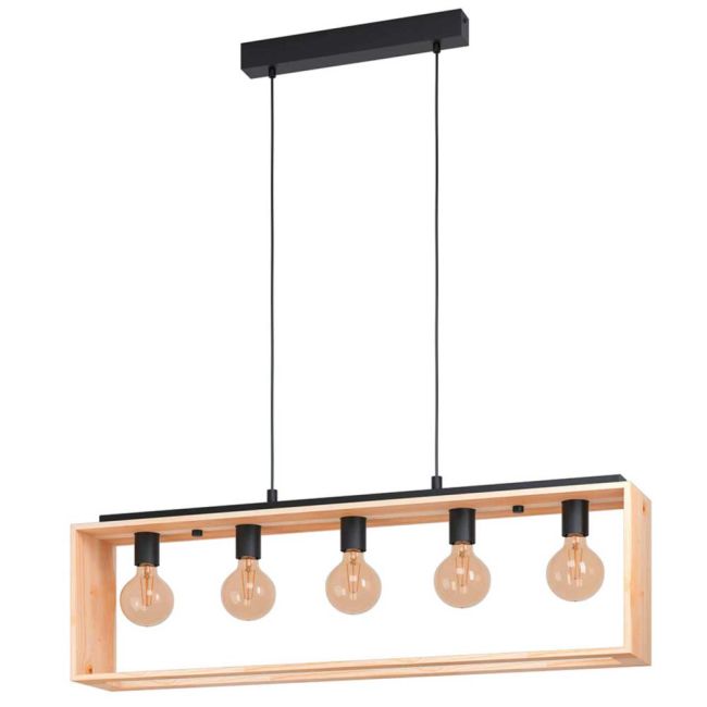 Famborough Black and Light Wood 5 Light Pendant by Eglo