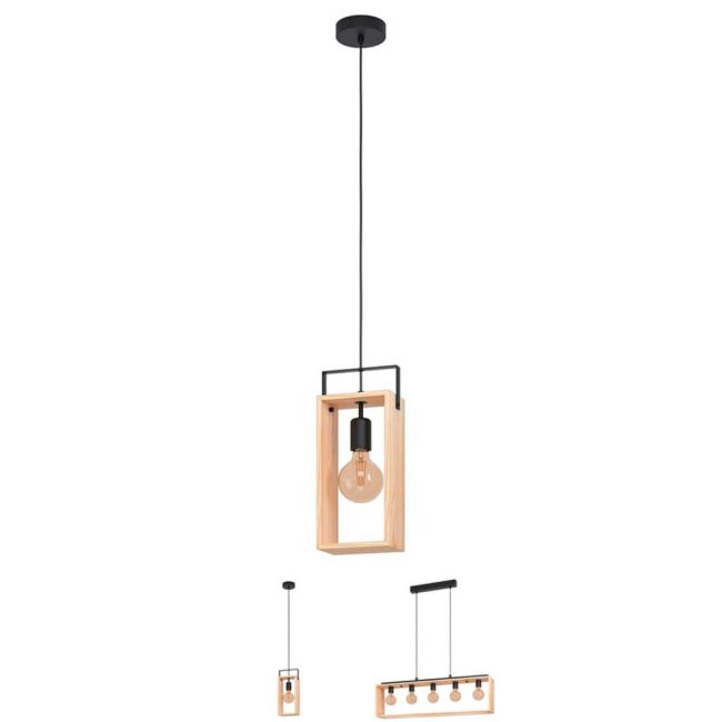 Famborough Black and Light Wood Pendant Light by Eglo