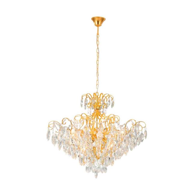 Fenoullet 1 Brass and Crystal 9 Light Pendant by Eglo