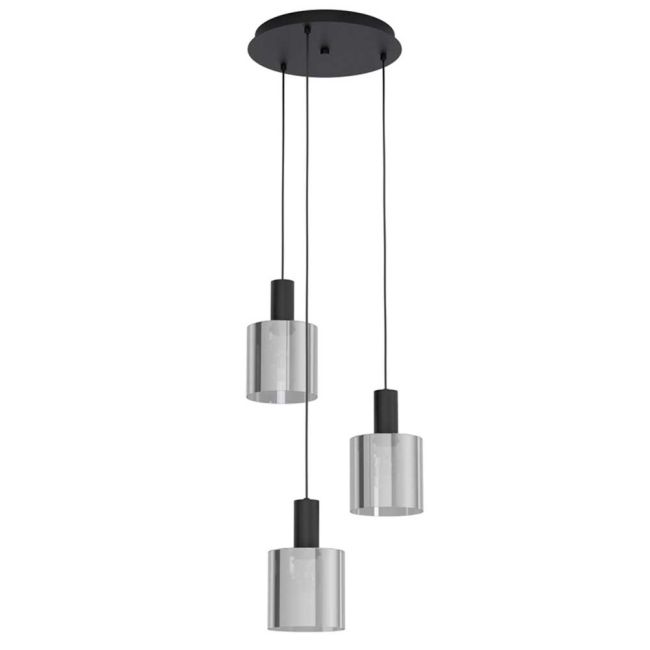 Gorosiba Black and Black Glass 3 Light Pendant by Eglo