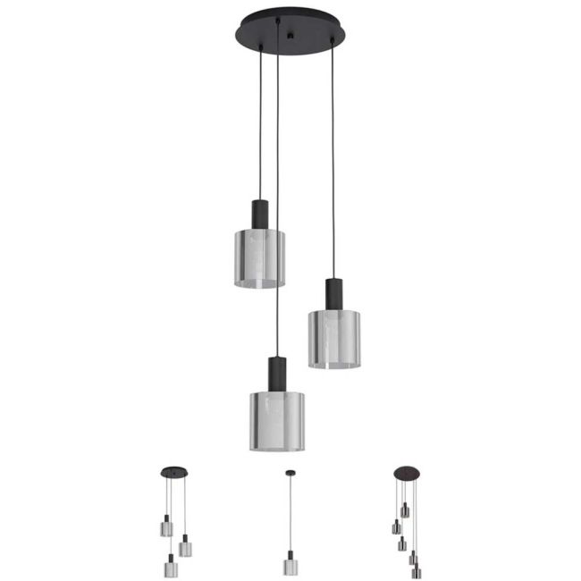 Gorosiba Black and Black Glass Pendant Light by Eglo