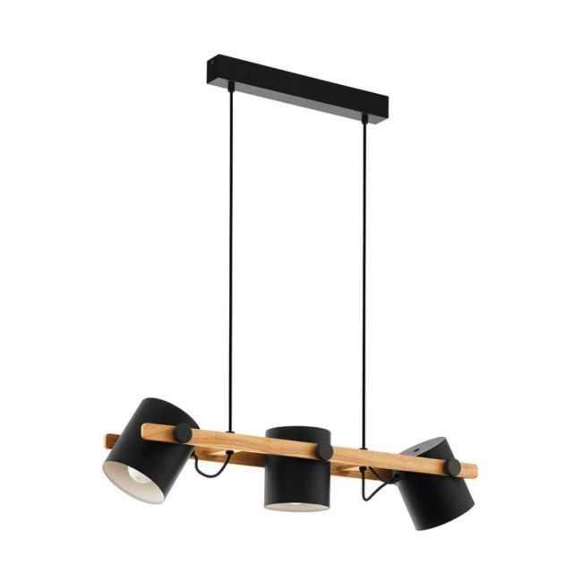 Hornwood Black with Wood 3 Light Pendant by Eglo