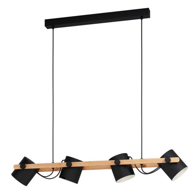 Hornwood Black with Wood 4 Light Pendant by Eglo