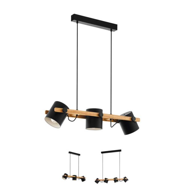 Hornwood Black with Wood Pendant Light by Eglo