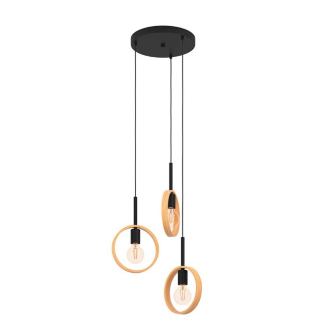 Ipsden Black with Wood 3 Light Pendant by Eglo