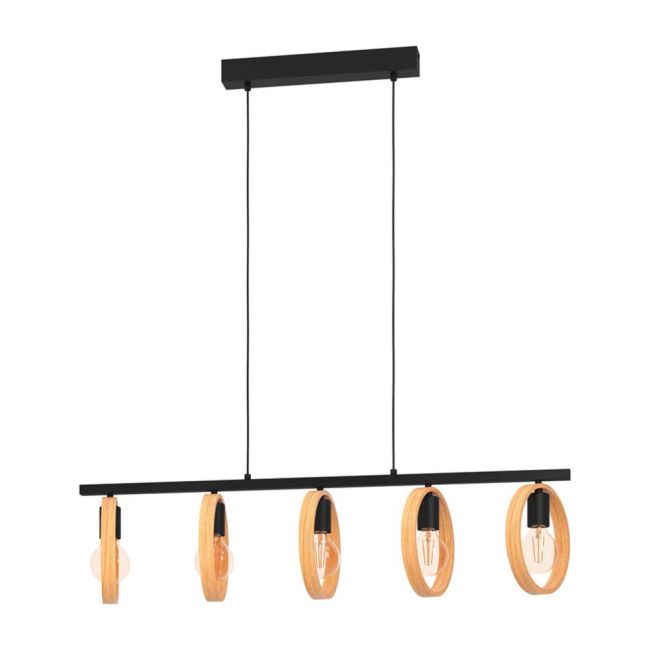 Ipsden Black with Wood 5 Light Pendant by Eglo