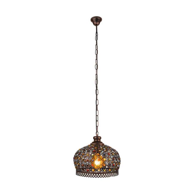 Jadida Antique Copper with Coloured Glass Large Pendant Light by Eglo