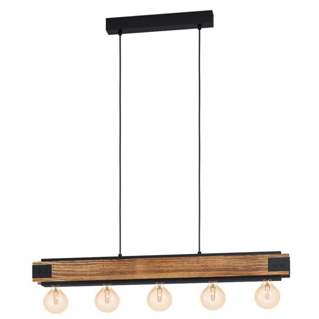 Layham Black with Rustic Wood 5 Light Pendant by Eglo