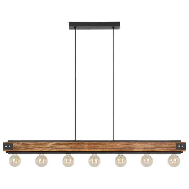 Layham Black with Rustic Wood 7 Light Pendant by Eglo