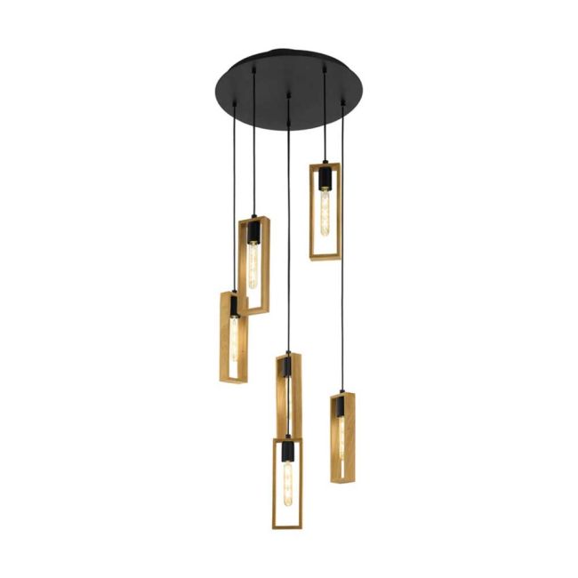 Littleton Black and Wood E27 6 Light Pendant by Eglo