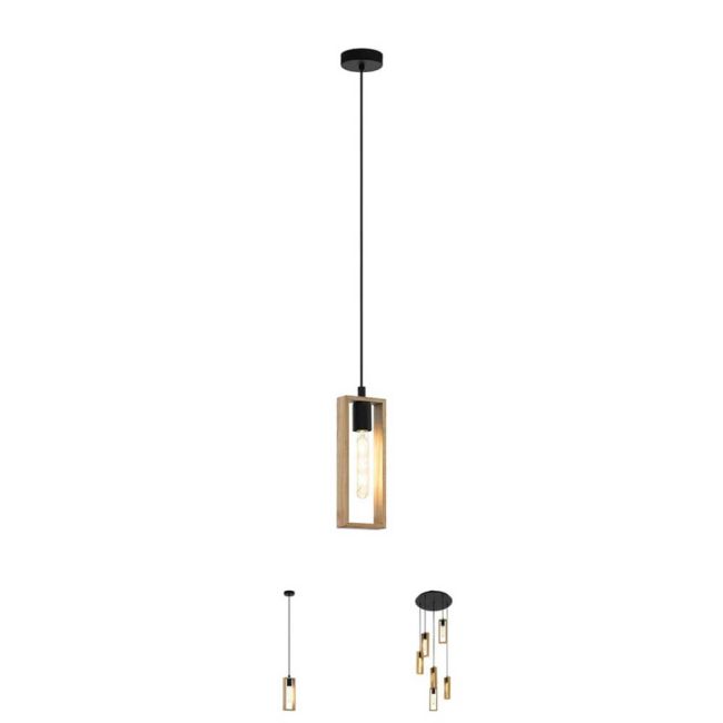 Littleton Black and Wood E27 Pendant Light by Eglo