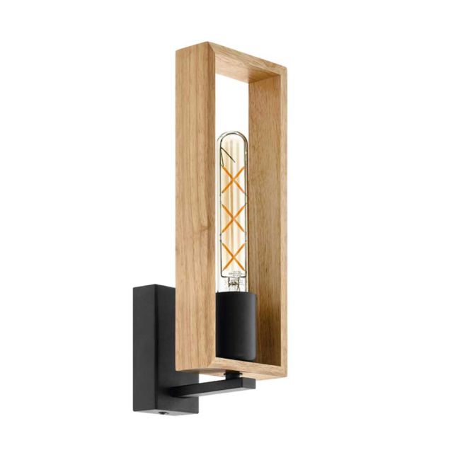 Littleton Black and Wood E27 Wall Light by Eglo