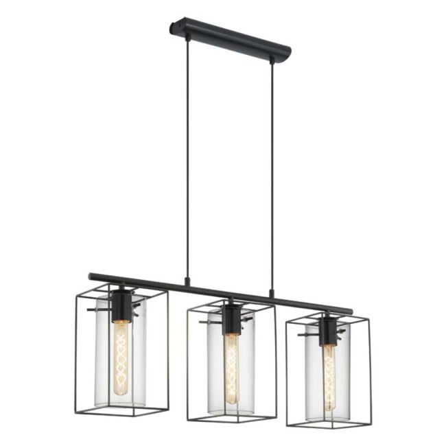 Loncino Black and Smoked Glass 3 Light Pendant by Eglo