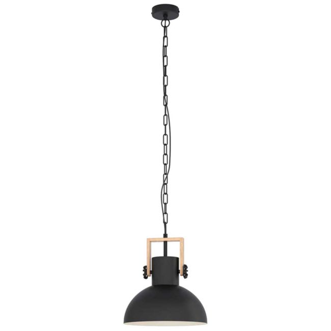 Lubenham Black and Wood E27 1 Light Pendant by Eglo