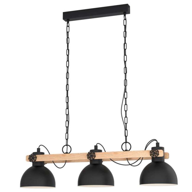 Lubenham Black and Wood E27 3 Light Pendant by Eglo