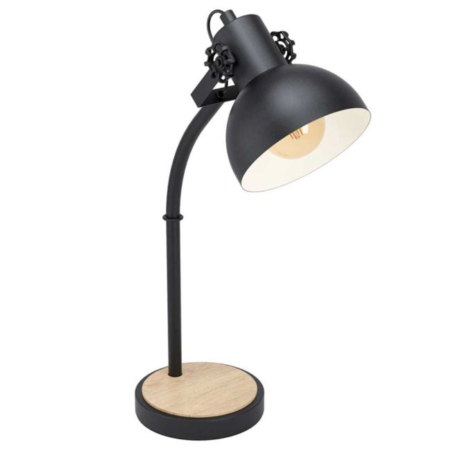 Lubenham Black and Wood E27 Table Lamp by Eglo