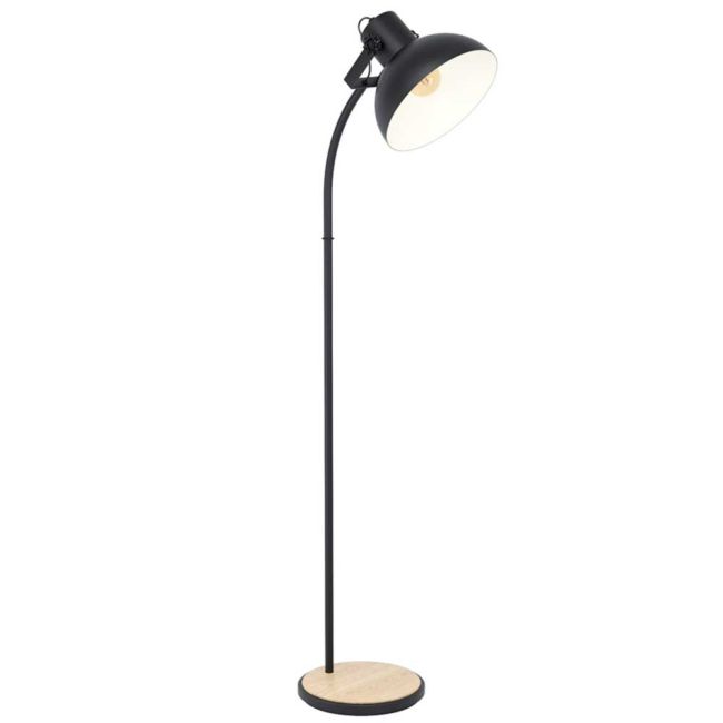 Lubenham Black and Wood Floor Lamp by Eglo