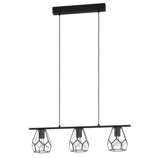Mardyke Black and Clear Glass 3 Light Pendant by Eglo