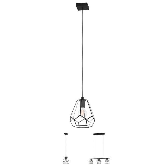 Mardyke Black and Clear Glass Pendant Light by Eglo