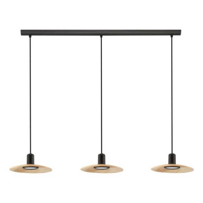 Mayazes Black and Wood LED 3 Light Pendant by Eglo
