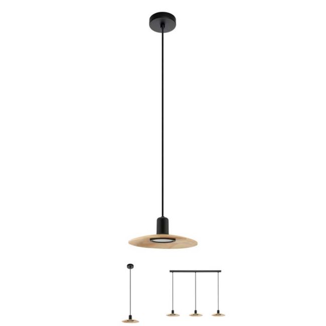 Mayazes Black and Wood LED Pendant Light by Eglo