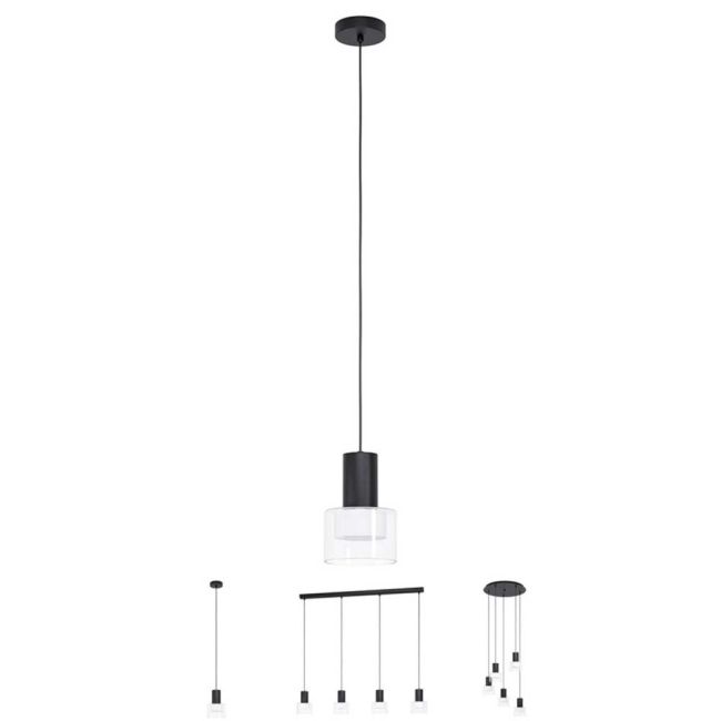Molineros Black and Clear Glass LED GU10 Pendant by Eglo