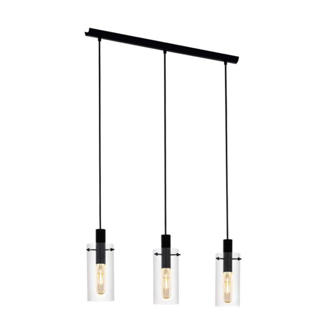 Montefino Black with Clear Glass 3 Light Pendant by Eglo