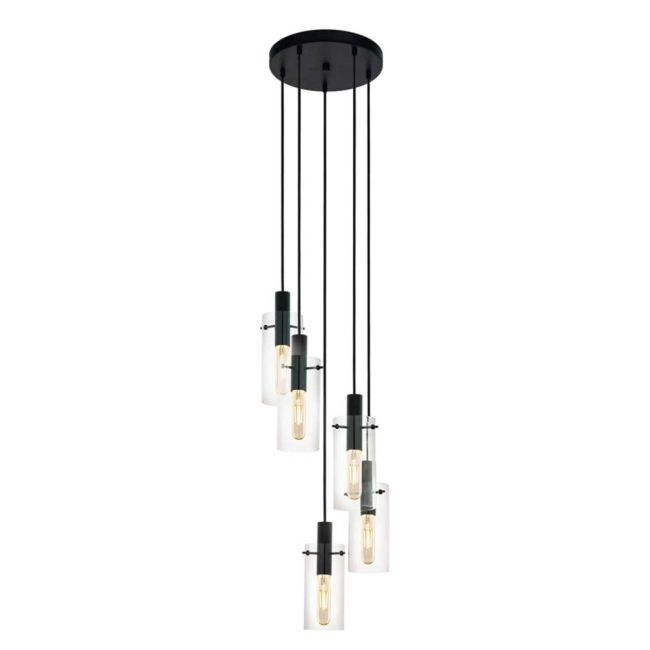 Montefino Black with Clear Glass 5 Light Pendant by Eglo