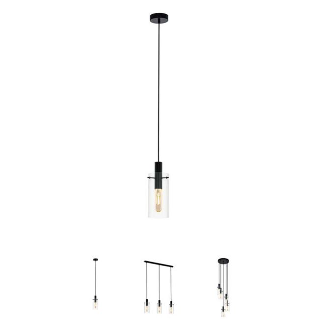 Montefino Black with Clear Glass Pendant Light by Eglo