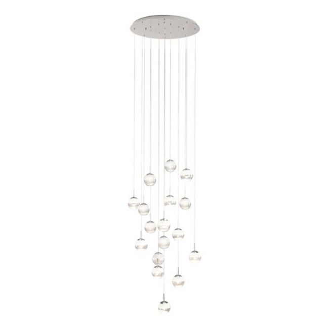 Montefio 2 Chrome with Clear Glass and Crystal 17 Light LED Pendant by Eglo