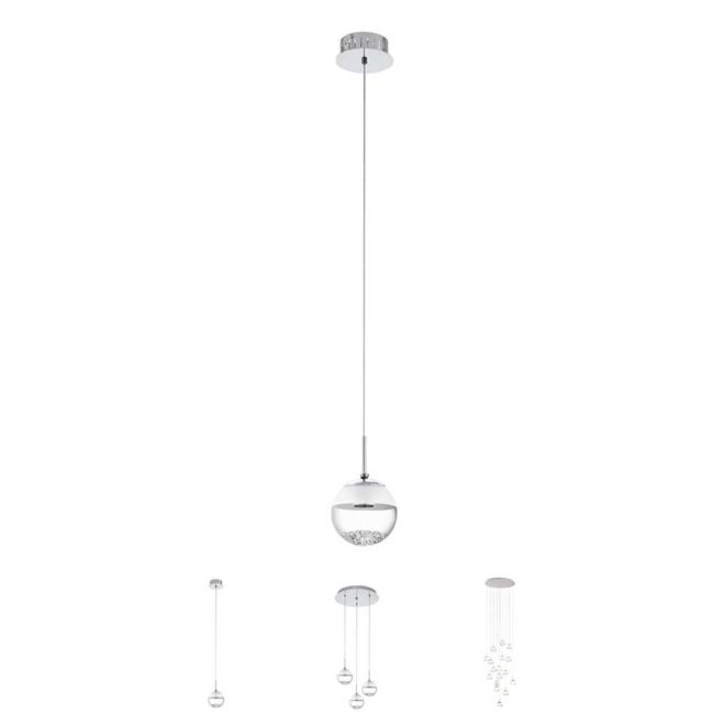 Montefio Chrome with Clear Glass and Crystal LED Pendant Light by Eglo